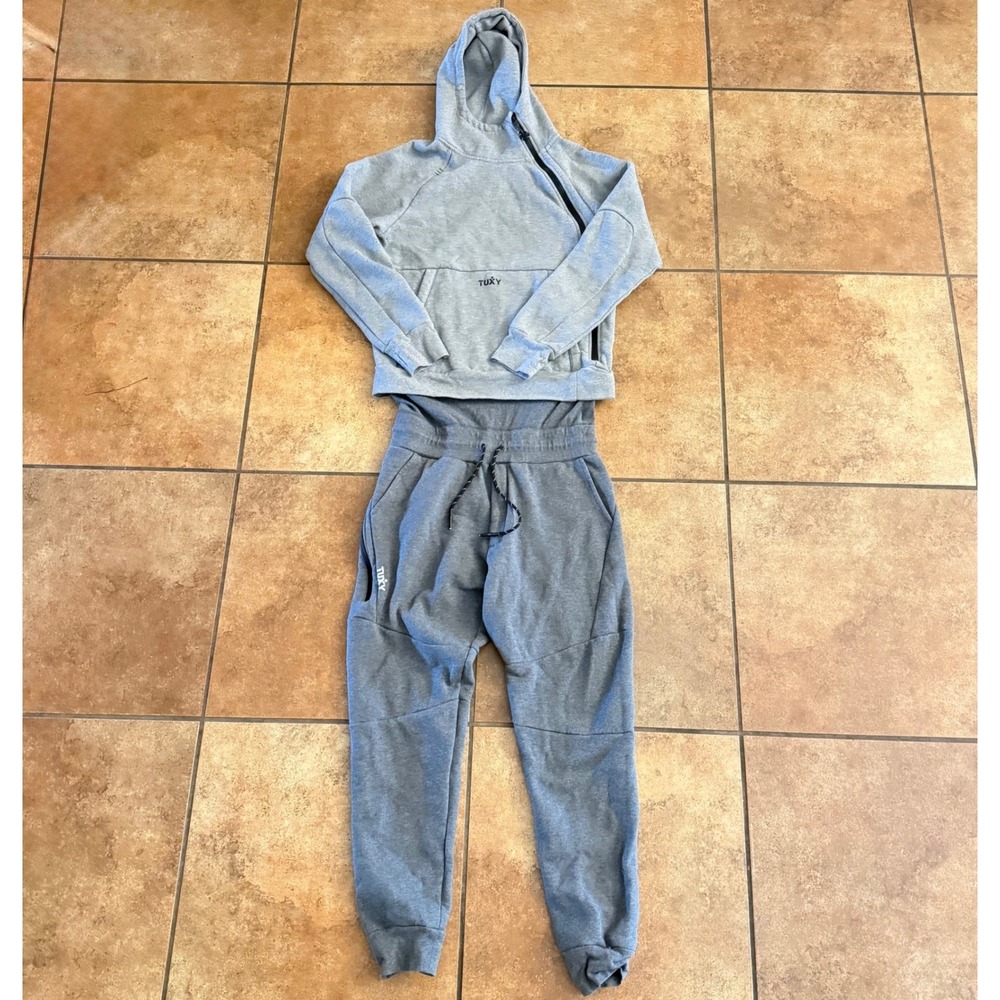TUXY One Piece Hoodie Jogger Sweatsuit Set Gray Fleece Lined Mens Medium
